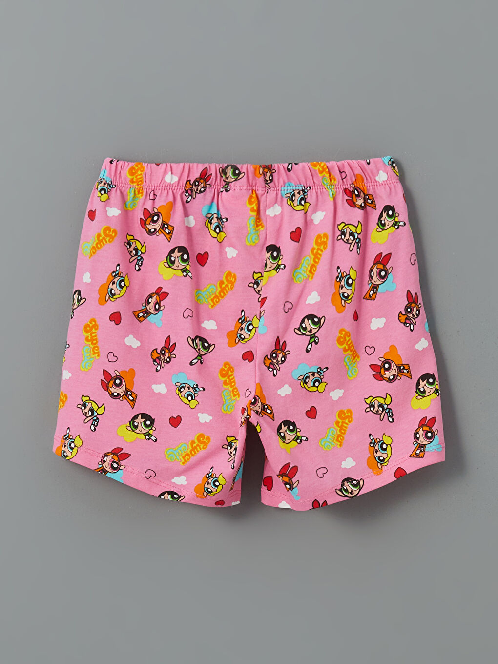 Pembe Beli Lastikli Powerpuff Girls Baskılı Kız Çocuk Pijama Şort-1