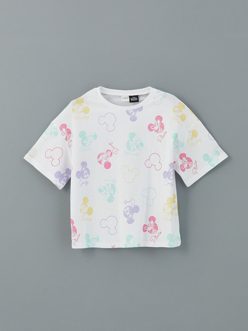 Beyaz Kısa Kollu Mickey Mouse Baskılı Kız Çocuk Pijama Üst