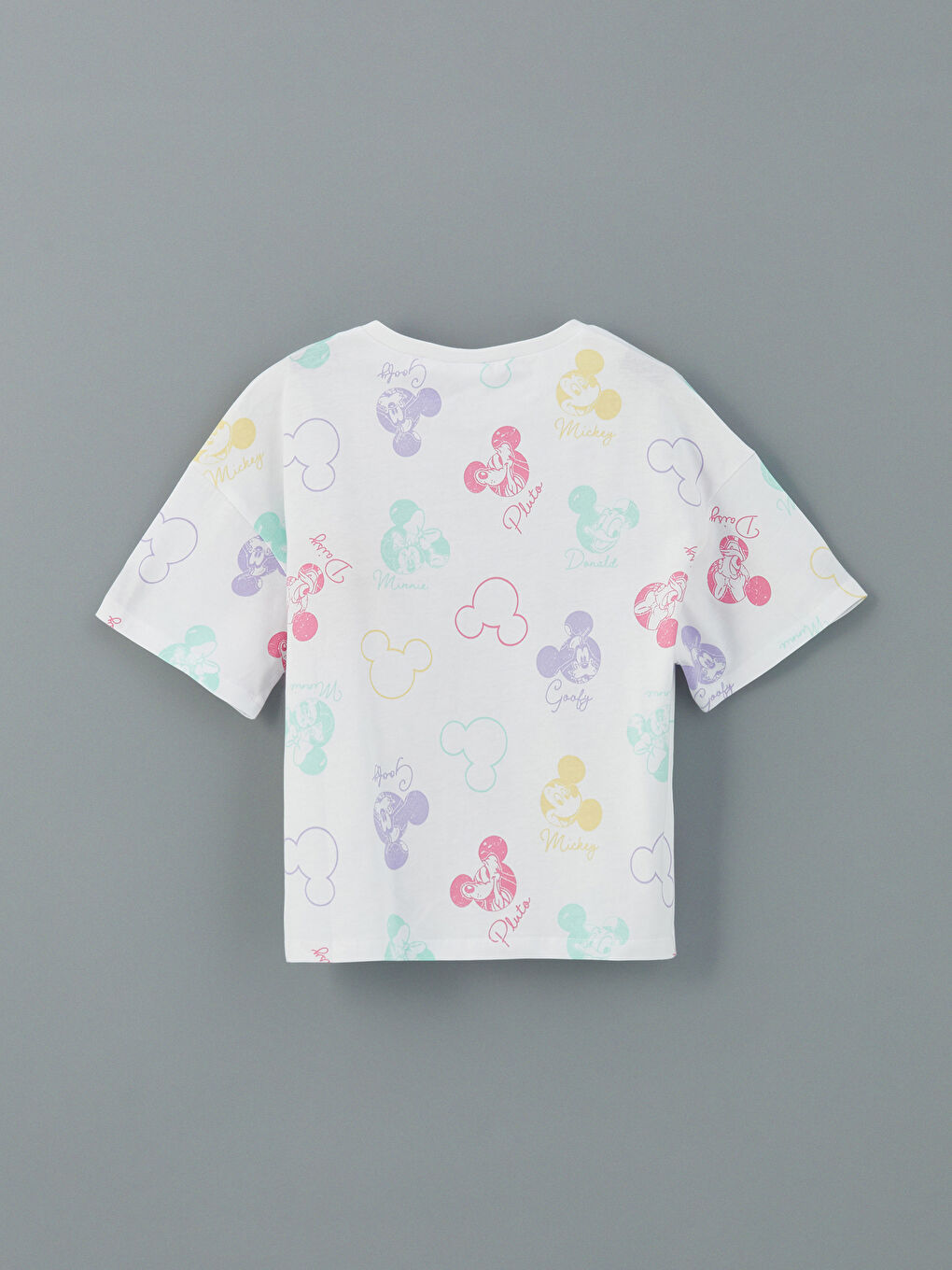 Beyaz Kısa Kollu Mickey Mouse Baskılı Kız Çocuk Pijama Üst-1