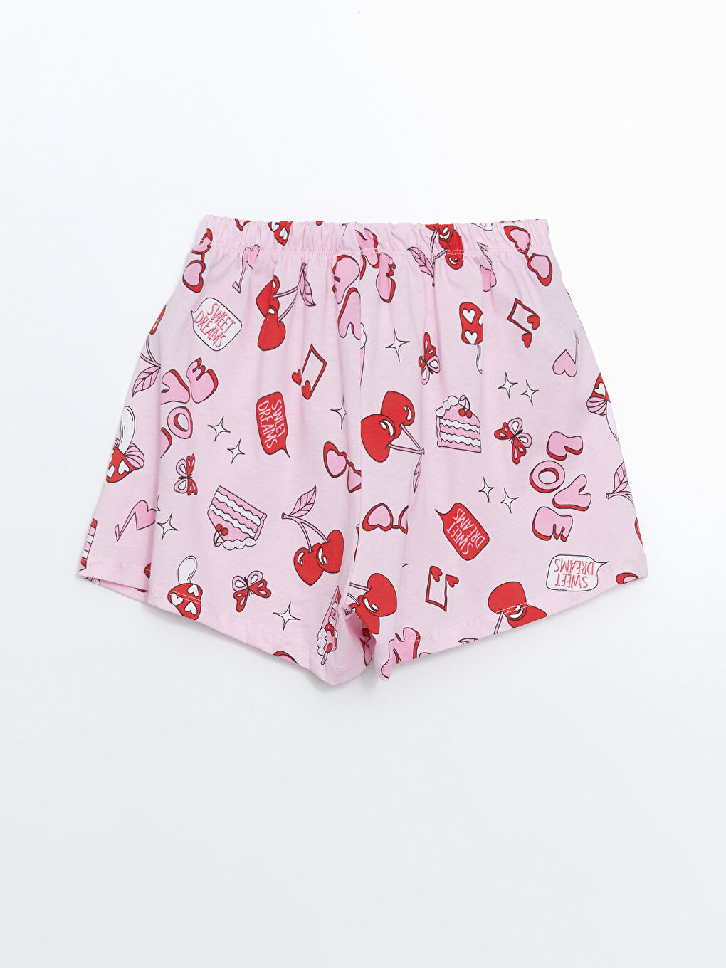 Pembe Beli Lastikli Baskılı Kız Çocuk Pijama Şort
