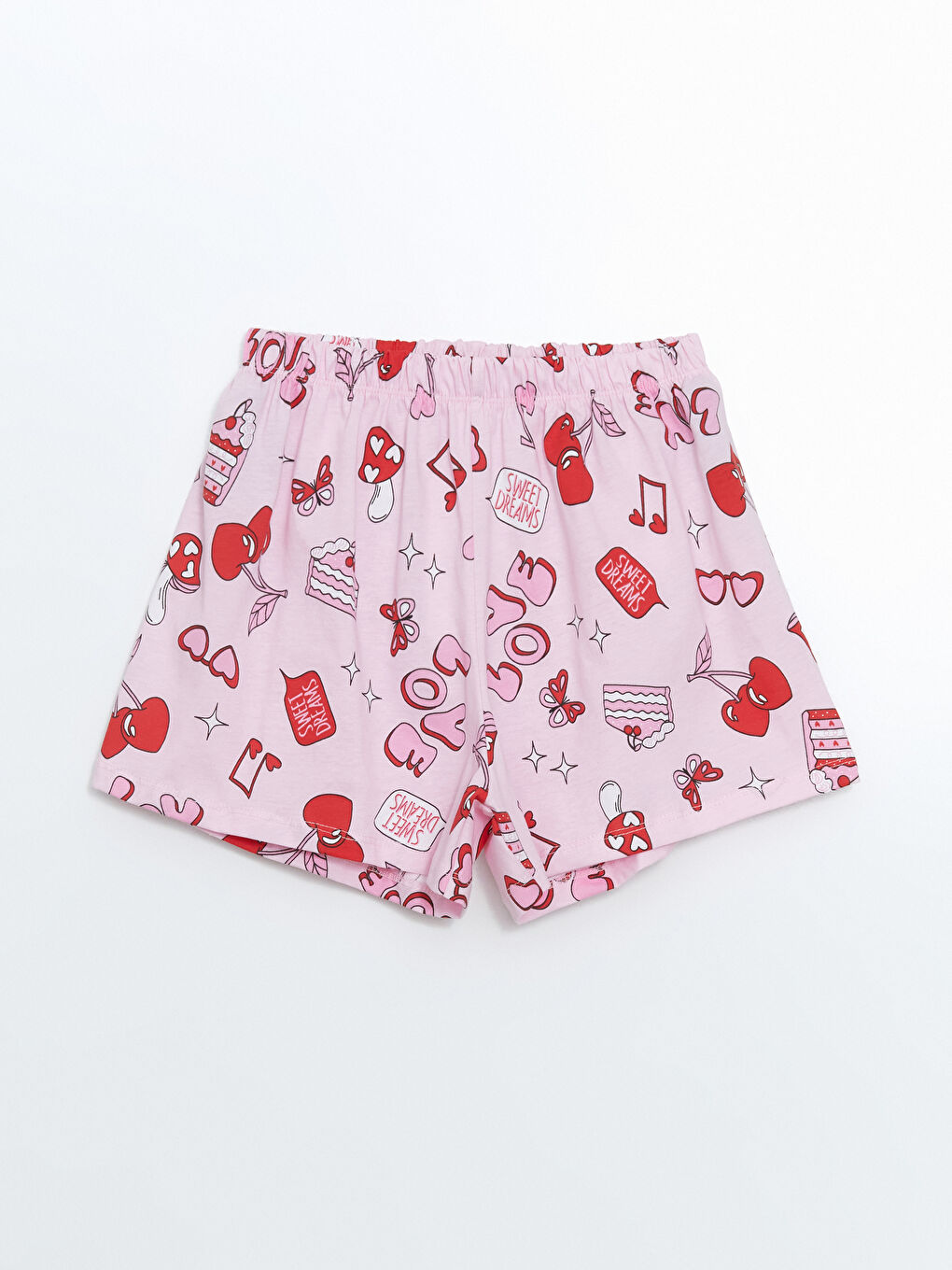 Pembe Beli Lastikli Baskılı Kız Çocuk Pijama Şort-2