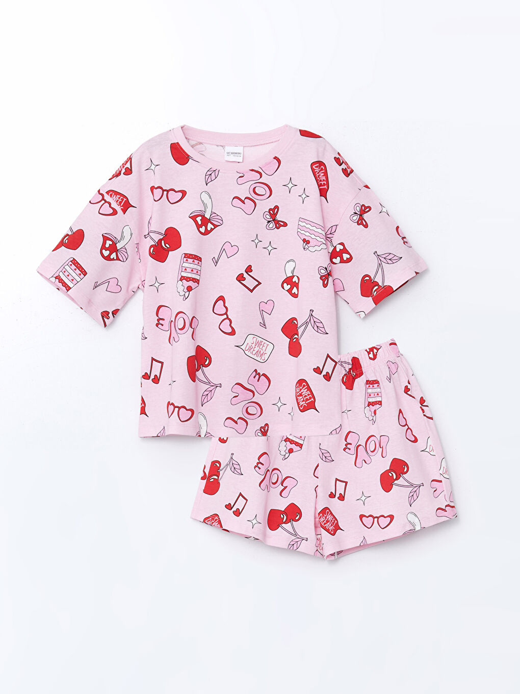Crew Neck Girls' Shortie Pyjama Set -S5FK27Z4-LT4