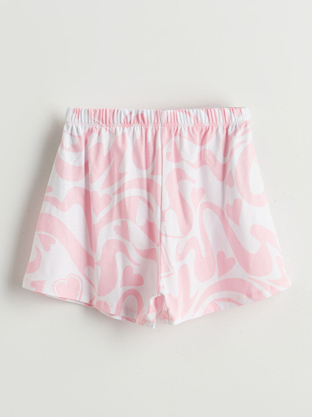 Pembe Kalp Desenli Kız Çocuk Pijama Şort-1