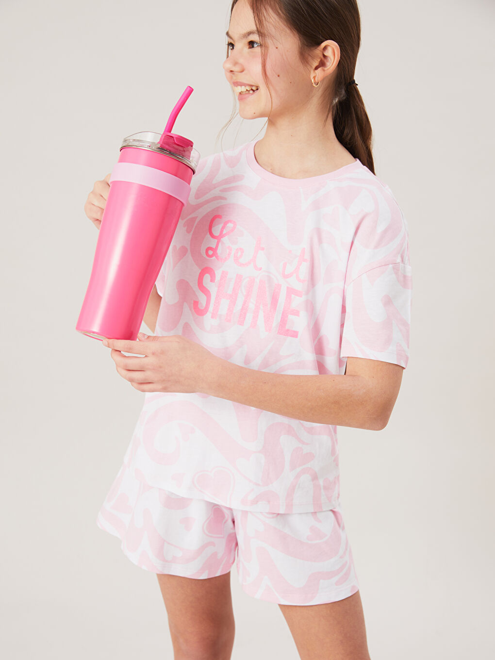 Crew Neck Girls' Shortie Pyjama Set -S5FK42Z4-LT4