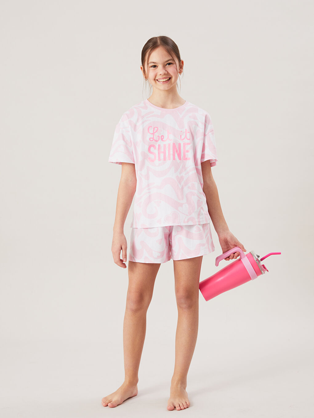 Crew Neck Girls' Shortie Pyjama Set -S5FK42Z4-LT4
