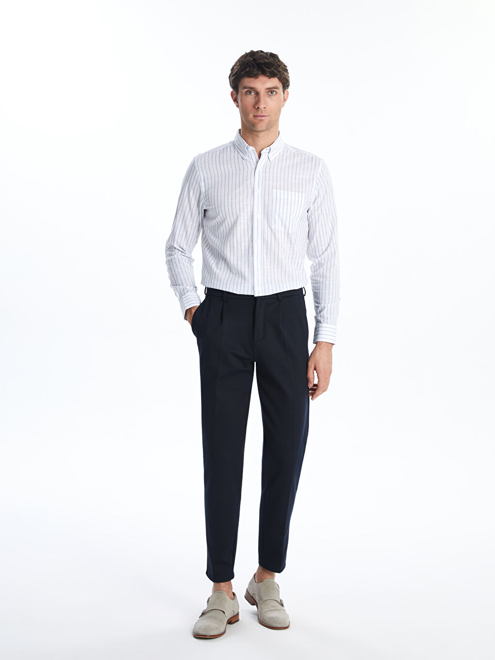 LCWAIKIKI Classic Regular Fit Uzun Kollu Çizgili Erkek Gömlek -S5FK47Z8-LEN