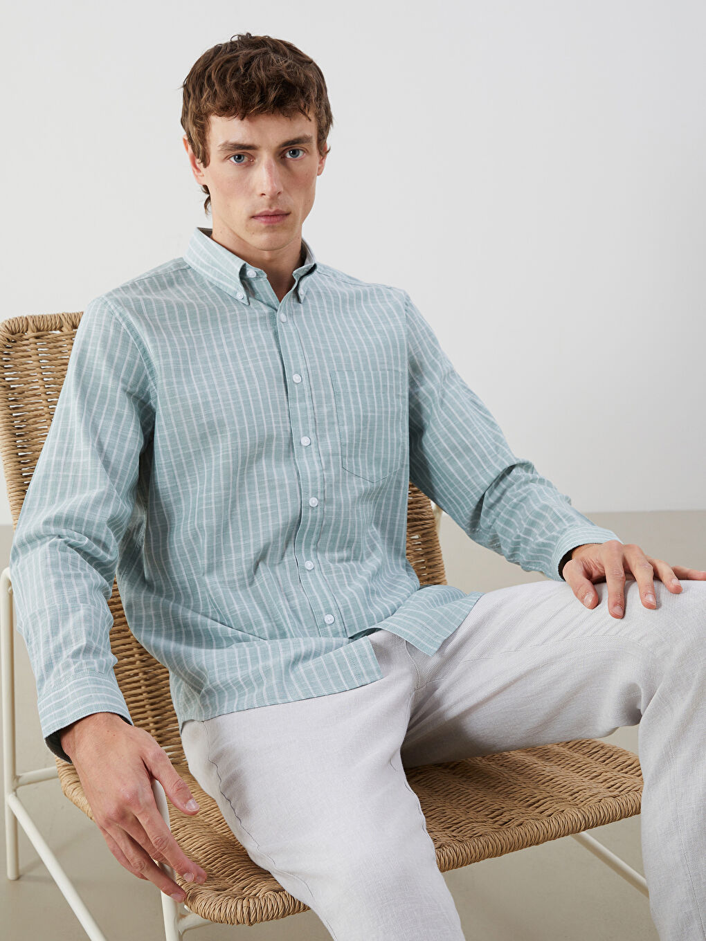 Regular Fit Long Sleeve Striped Men's Shirt