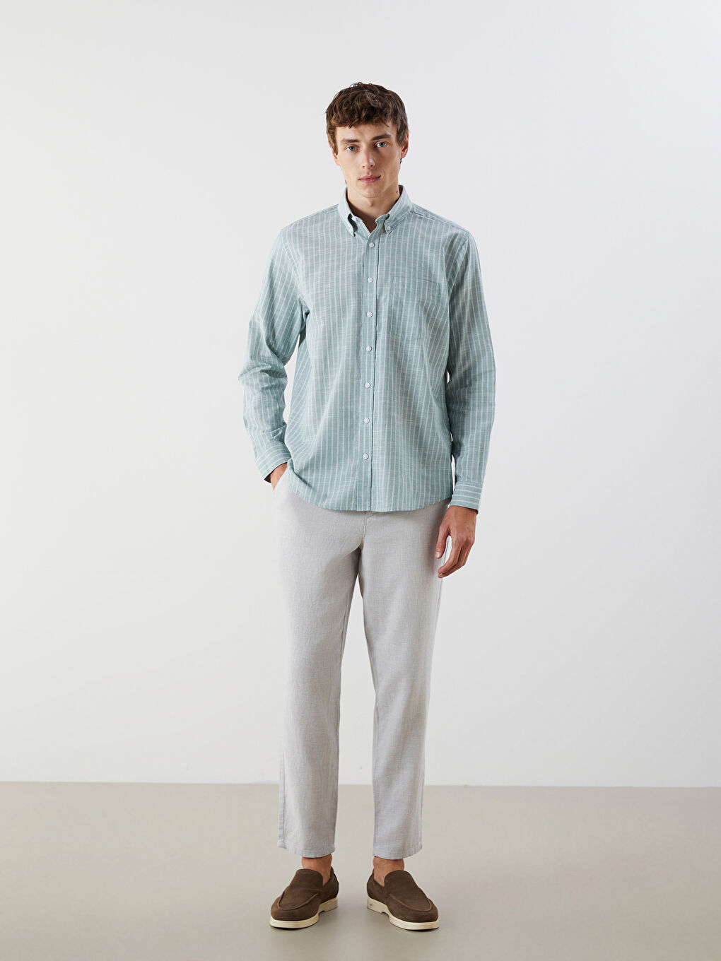 Regular Fit Long Sleeve Striped Men's Shirt-1