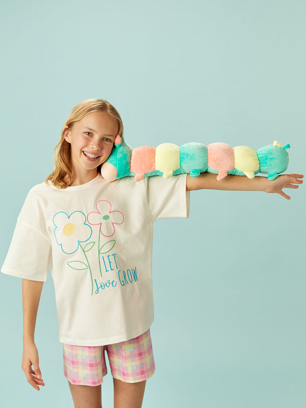 Crew Neck Floral Girls' Shortie Pyjama Set -S5FK79Z4-Q6K
