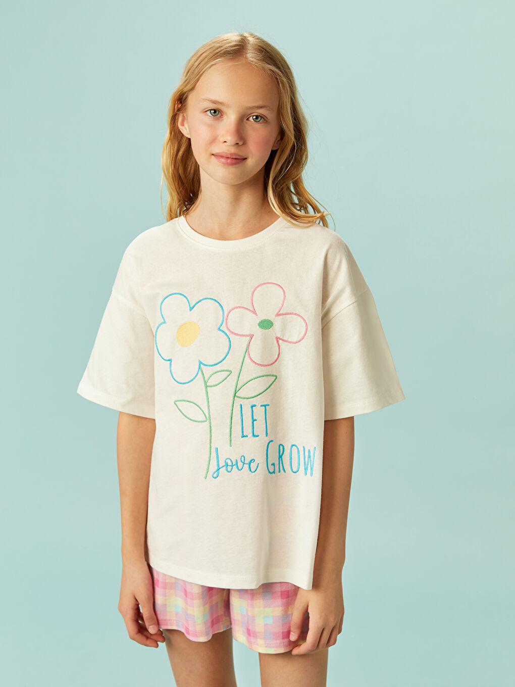 Crew Neck Floral Girls' Shortie Pyjama Set -S5FK79Z4-Q6K