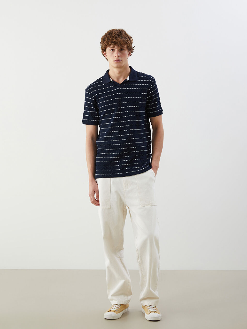 XSIDE Polo Neck Striped Men's Textured T-Shirt -S5FK96Z8-HRZ