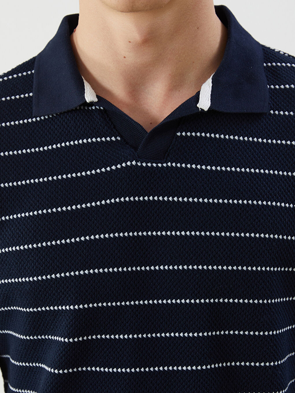 XSIDE Polo Neck Striped Men's Textured T-Shirt -S5FK96Z8-HRZ