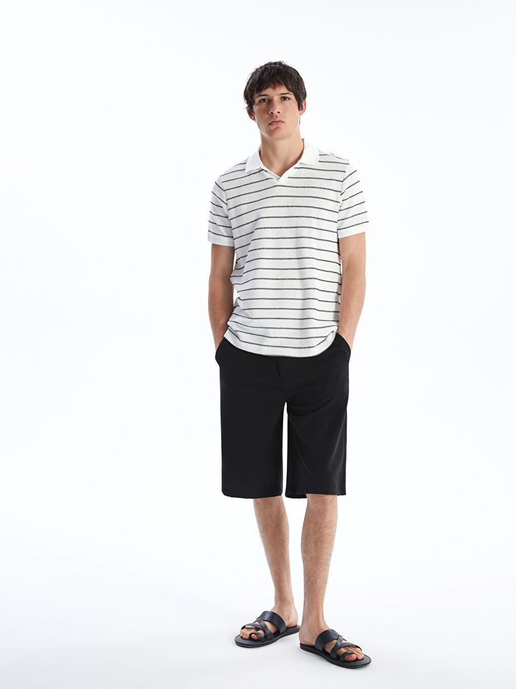 XSIDE Polo Neck Striped Men's Textured T-Shirt -S5FK96Z8-J1F