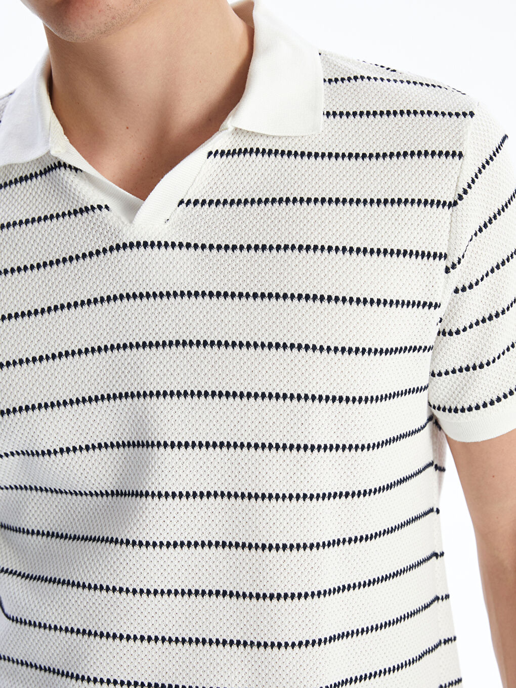 XSIDE Polo Neck Striped Men's Textured T-Shirt -S5FK96Z8-J1F