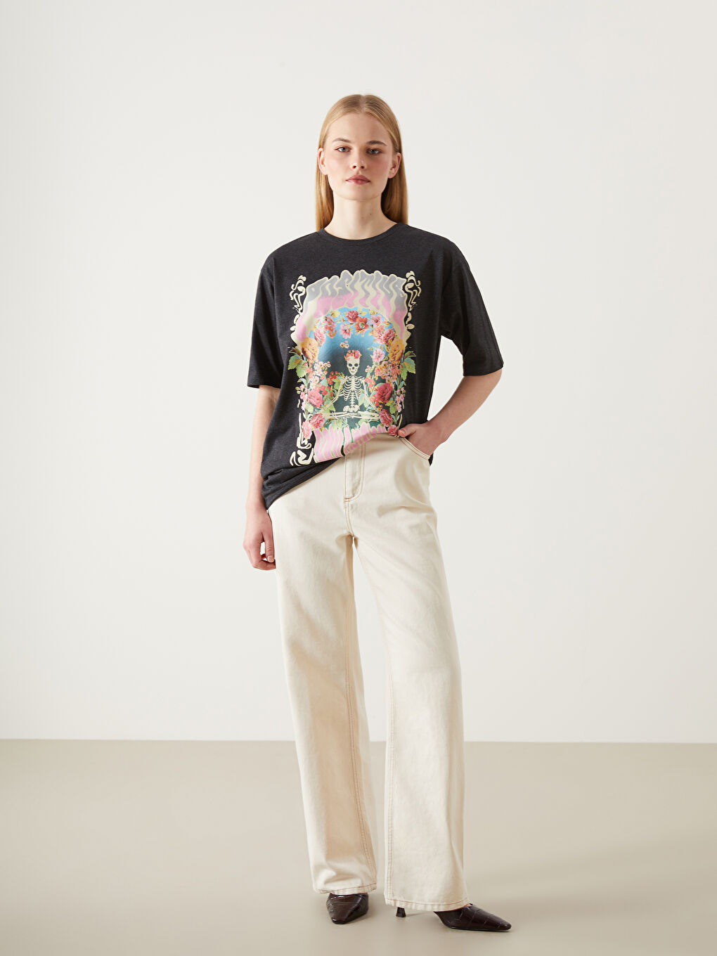 Crew Neck Printed Oversize Women's T-Shirt -S5FK98Z8-YSG