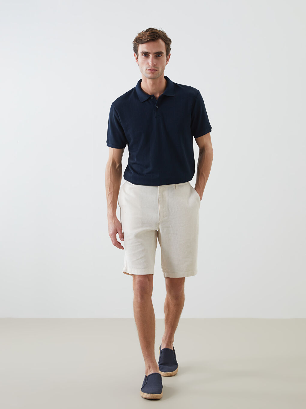 Standard Fit Linen Blend Men's Shorts -S5FL12Z8-FWZ