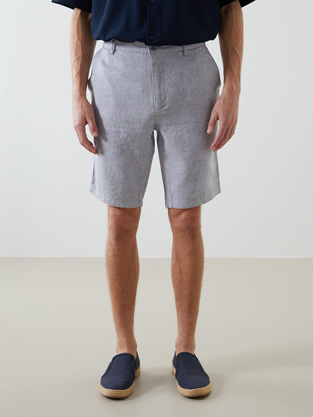 Standard Fit Linen Blend Men's Shorts -S5FL12Z8-RUJ