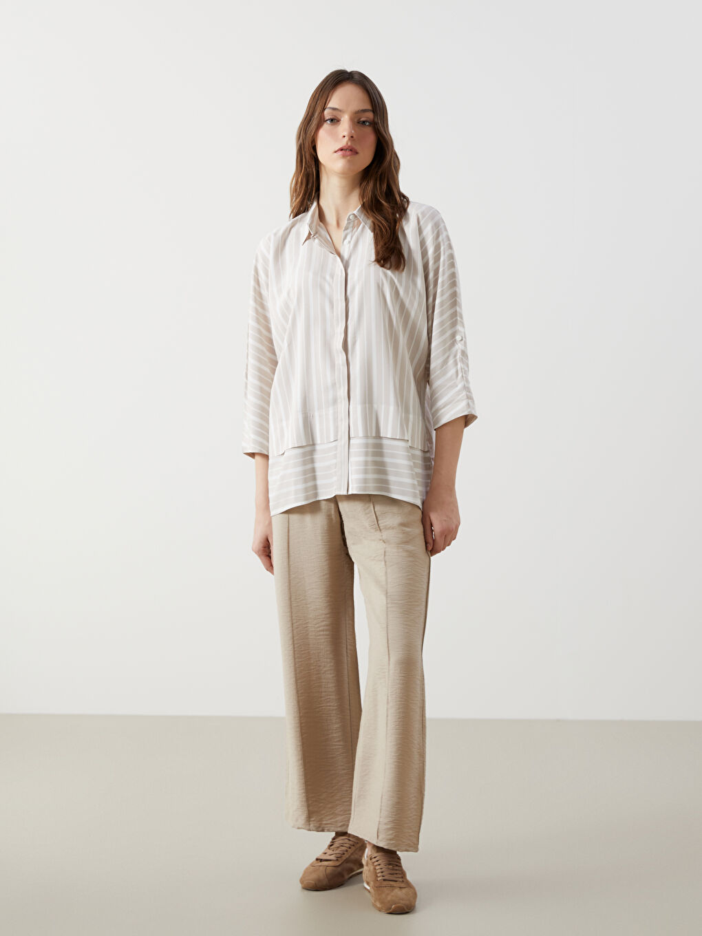 Loose Fit Striped Women's Shirt -S5FL16Z8-LJX