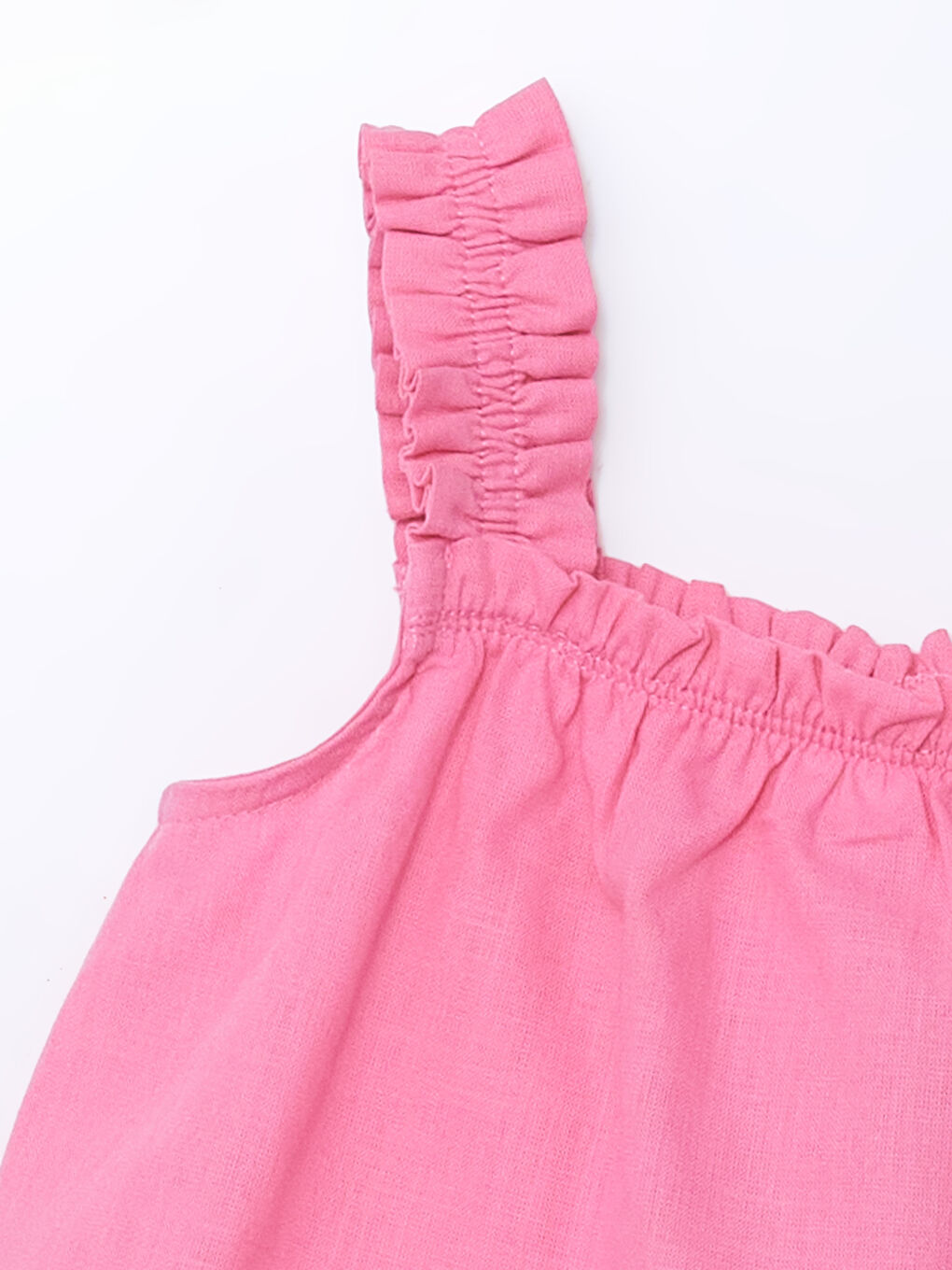 Pembe Kare Yaka Kolsuz Basic Kız Çocuk Bluz-1