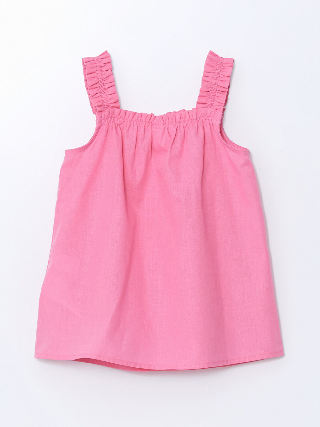 Pembe Kare Yaka Kolsuz Basic Kız Çocuk Bluz-2