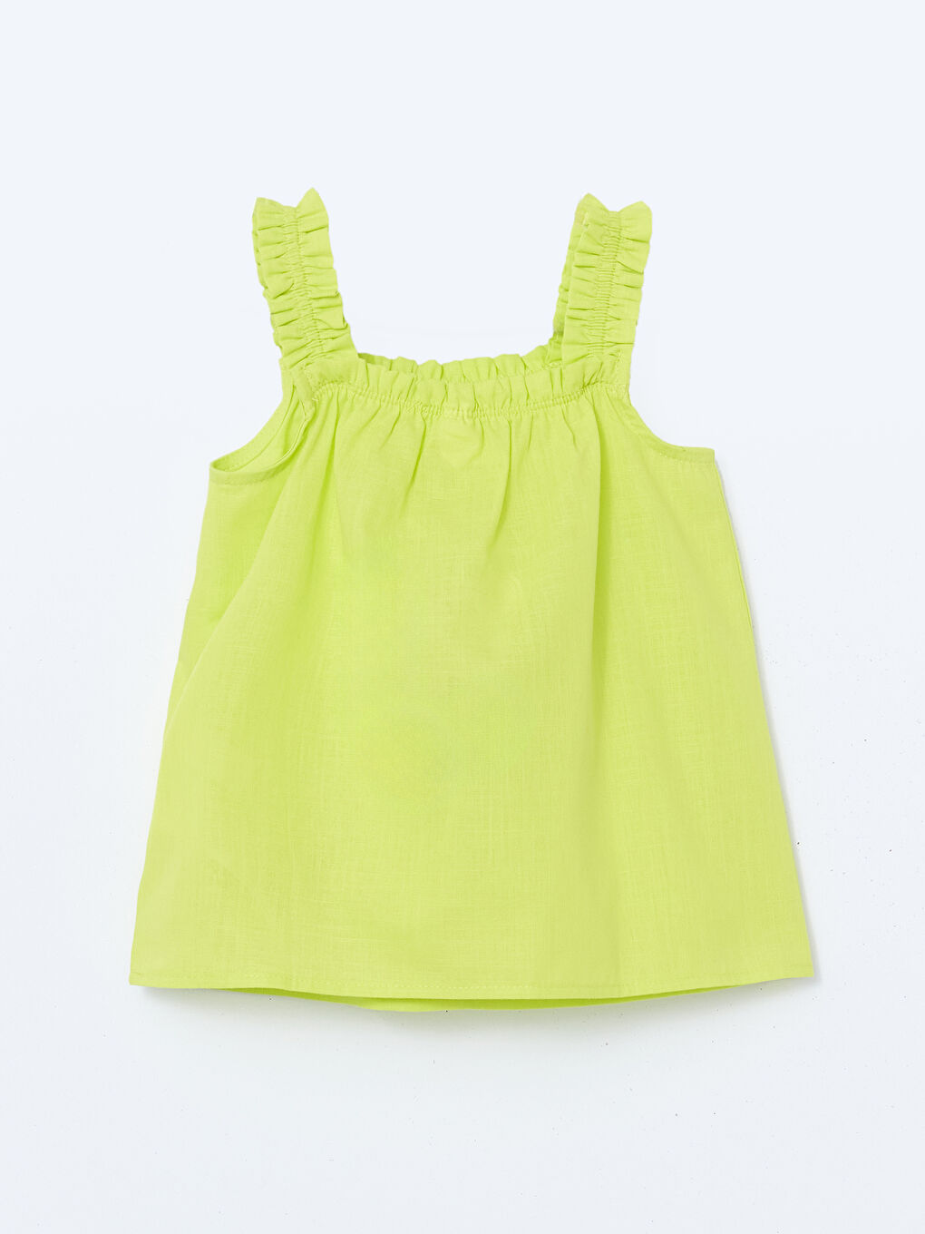 Yeşil Kare Yaka Kolsuz Basic Kız Çocuk Bluz-1