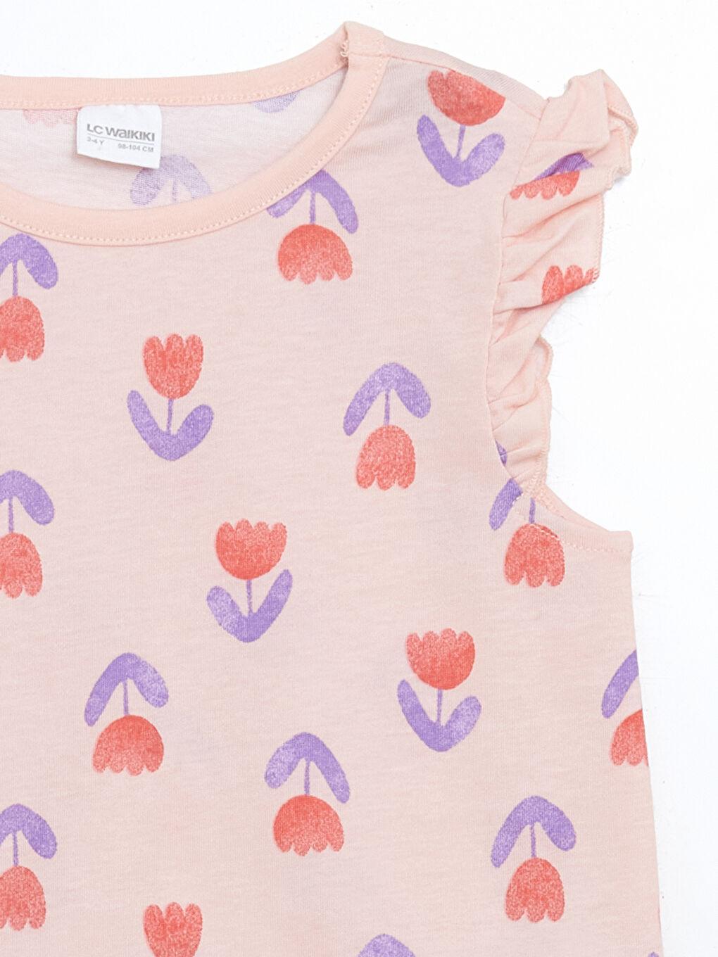 Pembe Bisiklet Yaka Çiçekli Kız Çocuk Pijama Üst-2