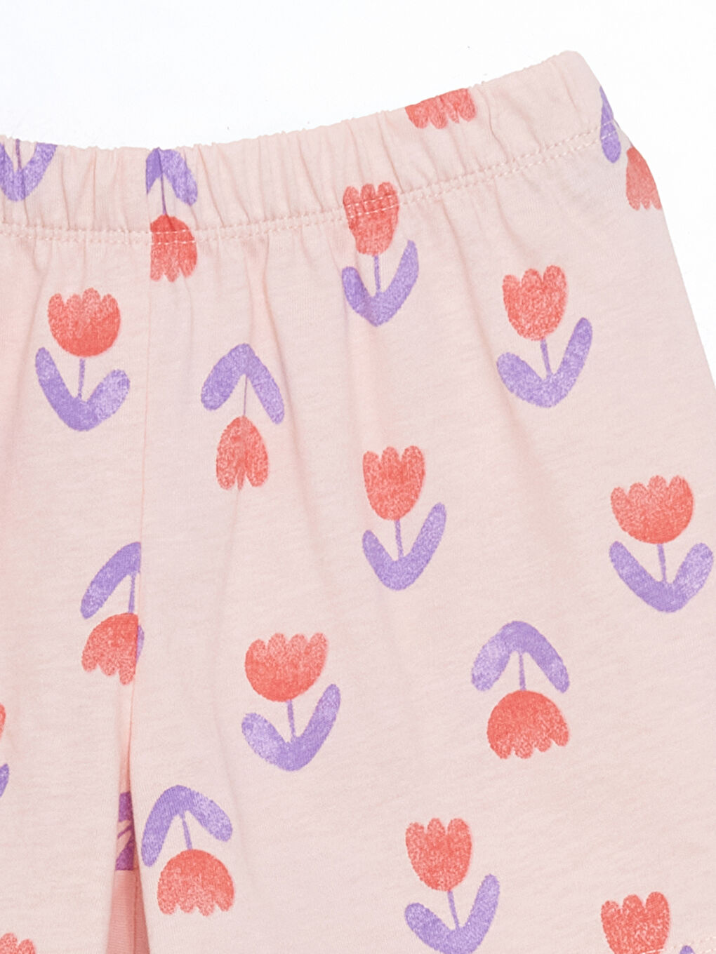 Pembe Beli Lastikli Çiçekli Kız Çocuk Pijama Alt-1