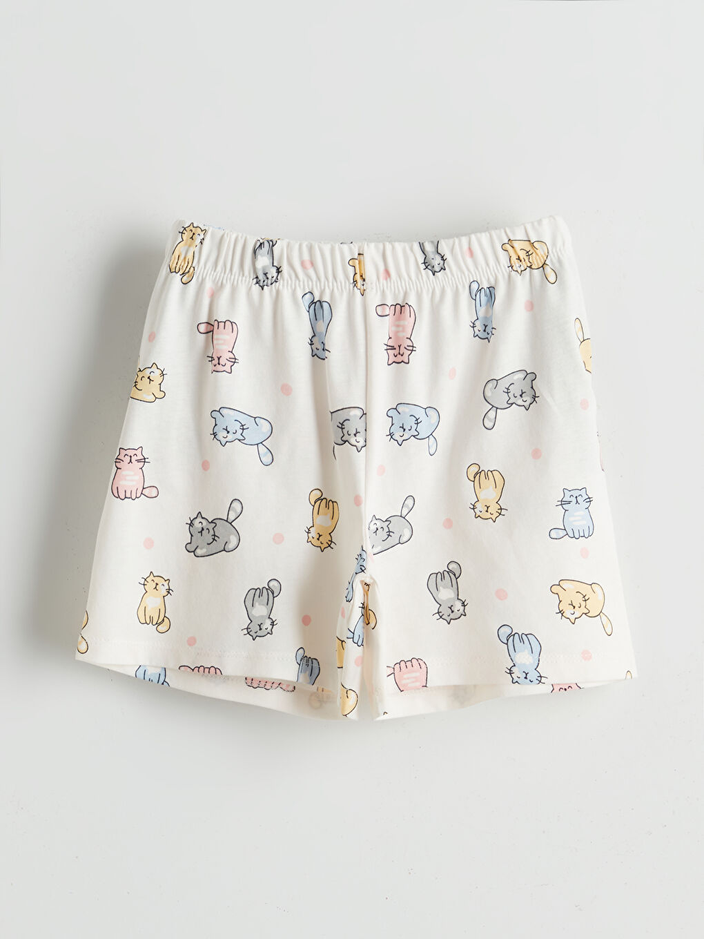Ekru Beli Lastikli Kedi Baskılı Kız Çocuk Pijama Alt