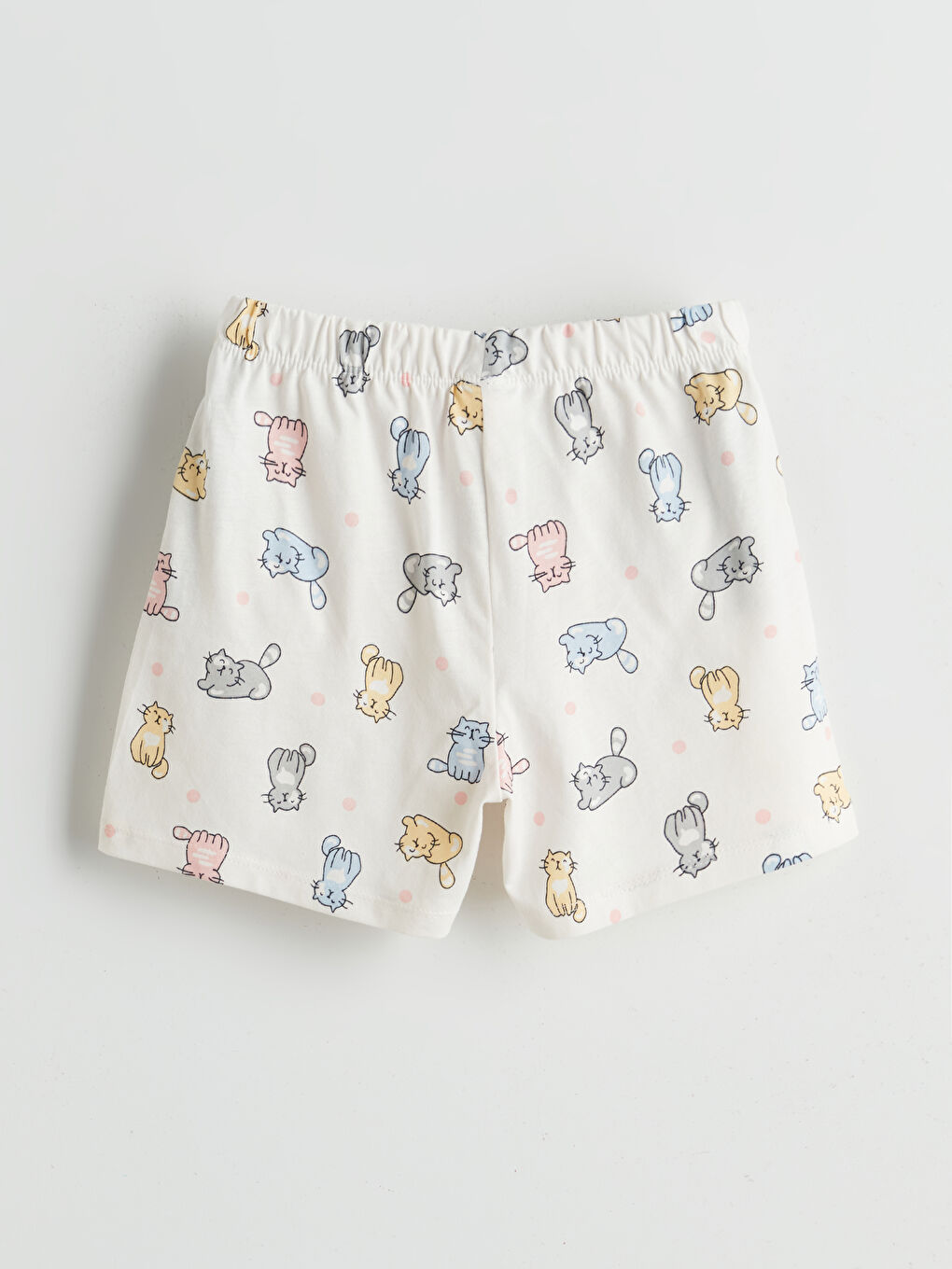 Ekru Beli Lastikli Kedi Baskılı Kız Çocuk Pijama Alt-1