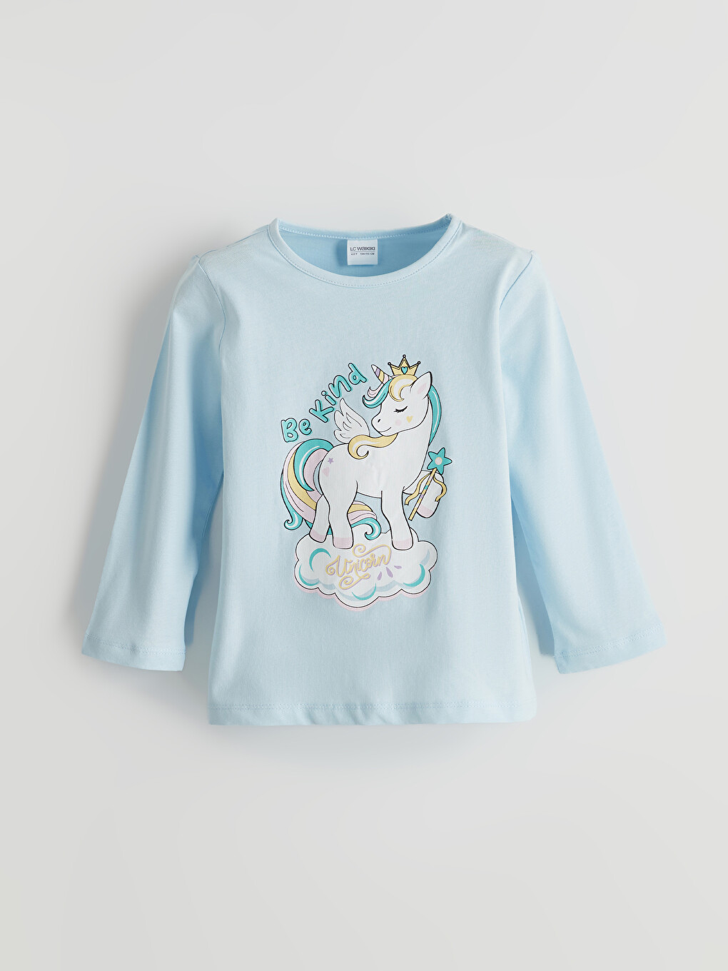 Mavi Bisiklet Yaka Baskılı Kız Çocuk Pijama Üstü