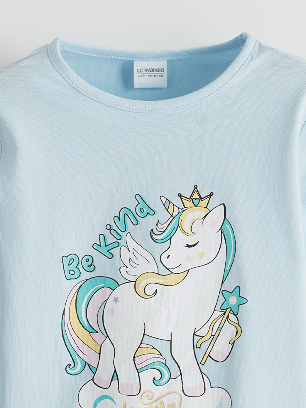 Mavi Bisiklet Yaka Baskılı Kız Çocuk Pijama Üstü-2
