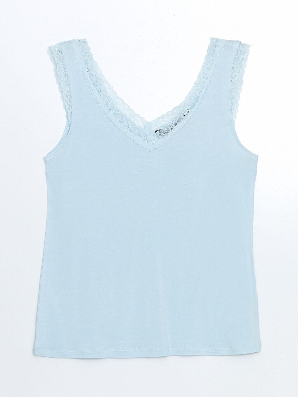 Mavi V Yaka Dantel Detaylı Kadın Pijama Üstü