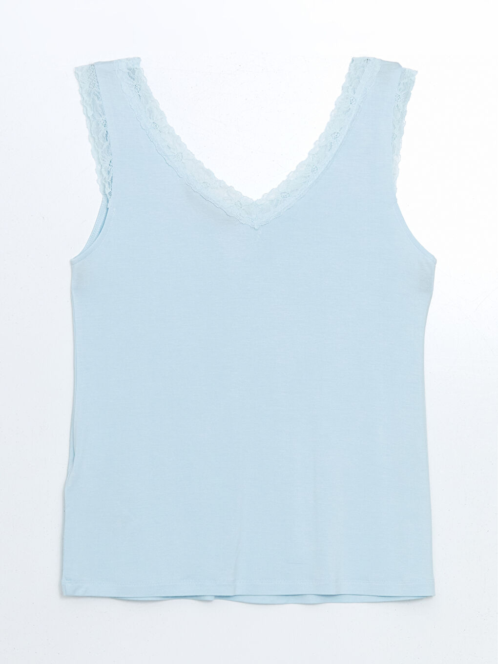 Mavi V Yaka Dantel Detaylı Kadın Pijama Üstü-1