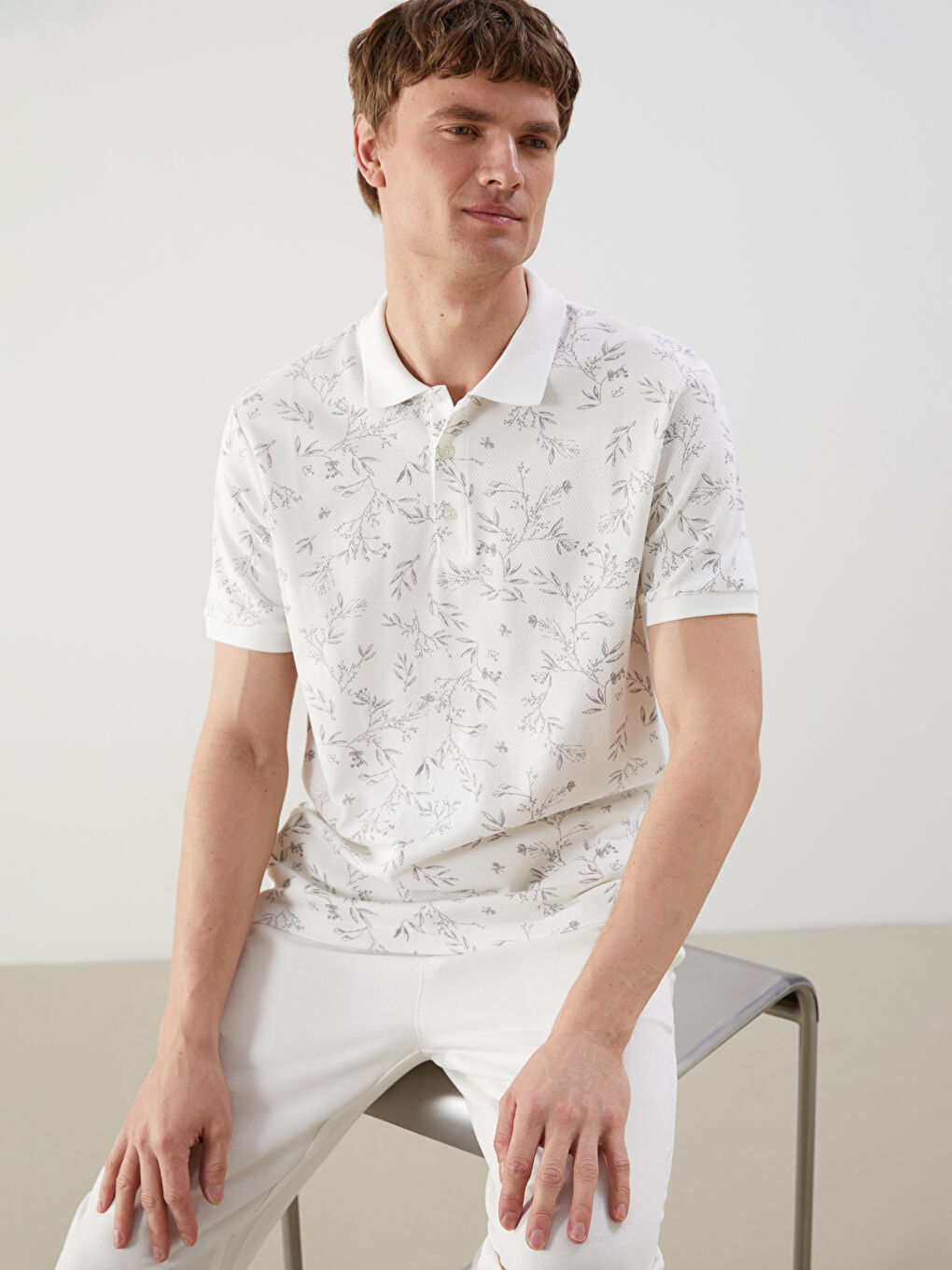 Polo Neck Short Sleeve Patterned Men's T-Shirt -S5FM24Z8-LQB