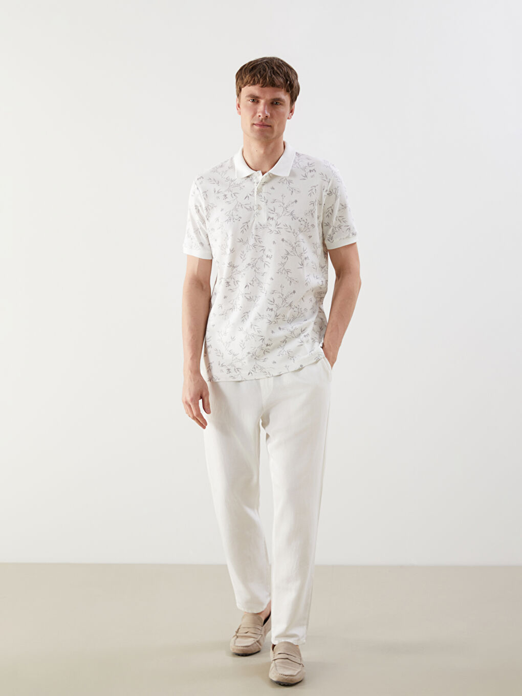 Polo Neck Short Sleeve Patterned Men's T-Shirt -S5FM24Z8-LQB