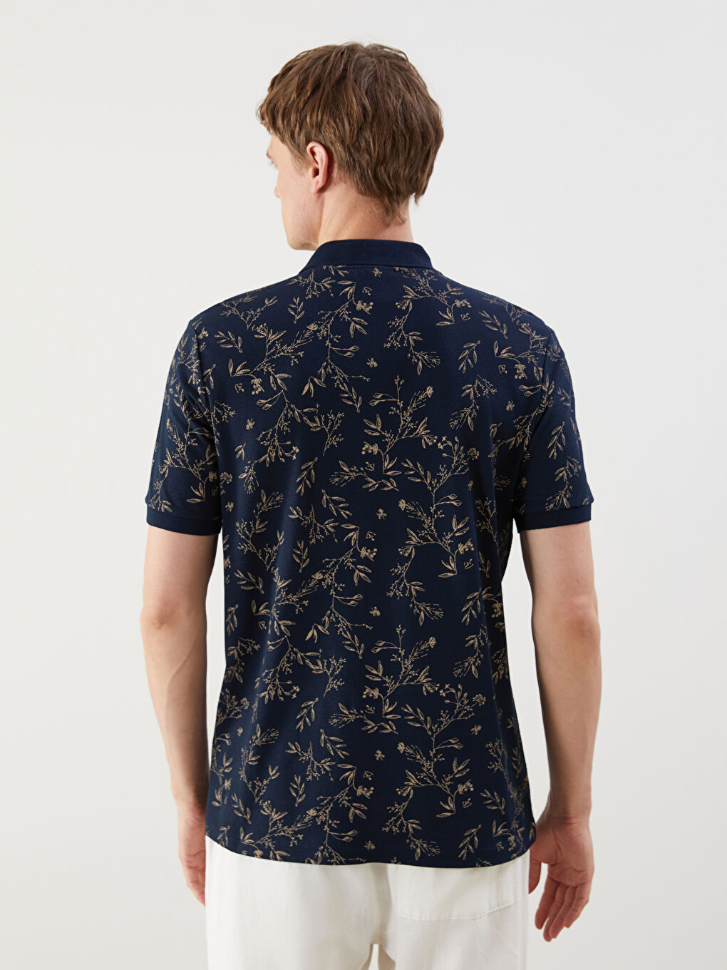 Lacivert Polo Yaka Kısa Kollu Desenli Erkek Tişört-3