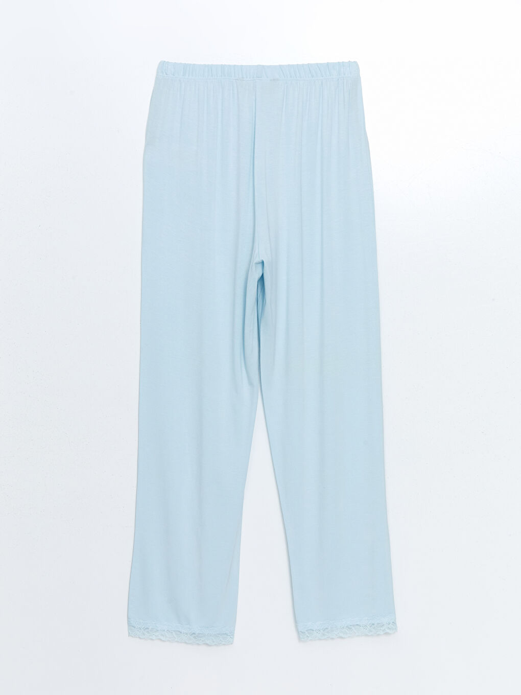 Mavi Beli Lastikli Dantel Detaylı Kadın Pijama Altı-1