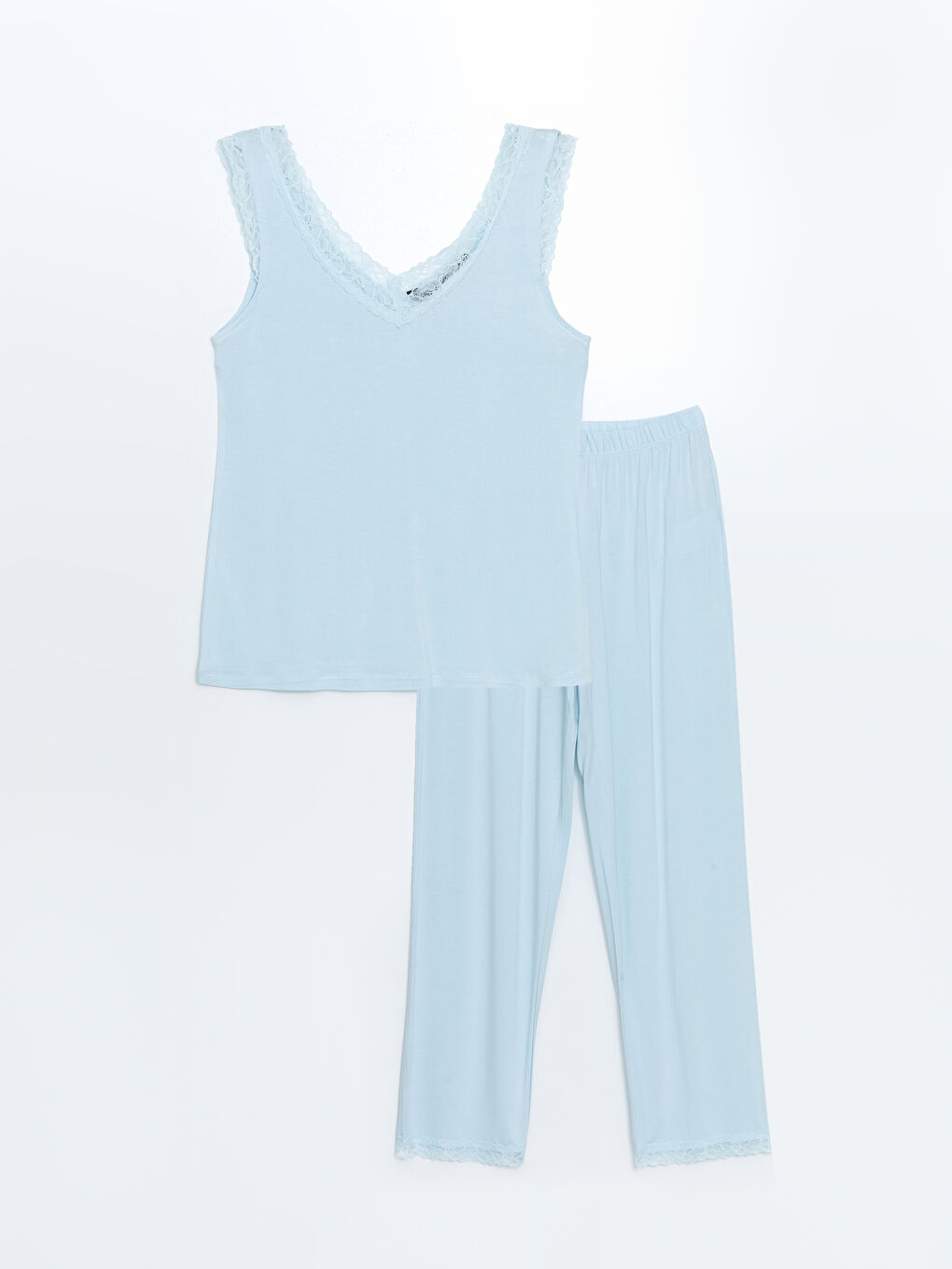 V Neck Lace-Detail Women's Pajama Set -S5FM34Z8-FUX