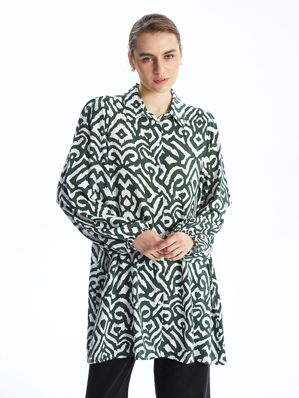 Patterned Women's Shirt Tunic -S5FM51Z8-LRR