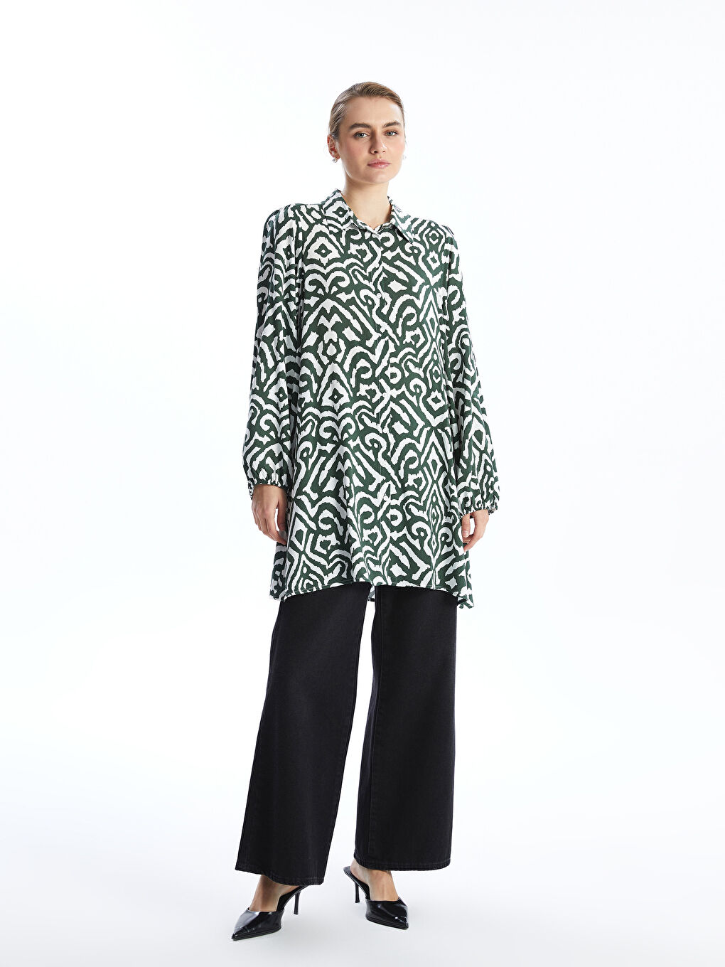 Patterned Women's Shirt Tunic -S5FM51Z8-LRR