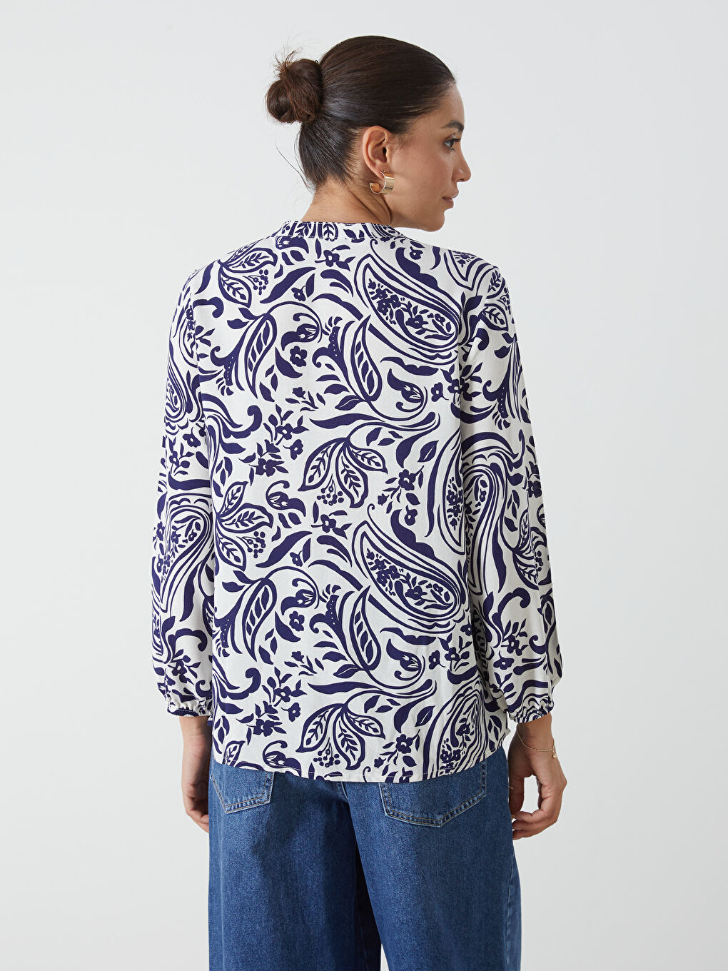 Tie Collar Patterned Women's Blouse -S5FM64Z8-LQQ