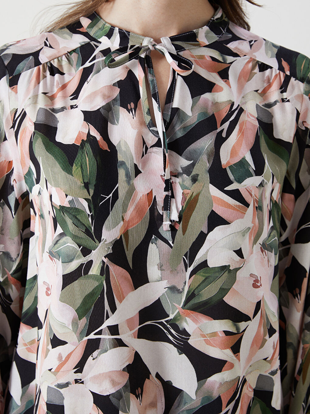 Tie Collar Patterned Women's Blouse -S5FM64Z8-LSR