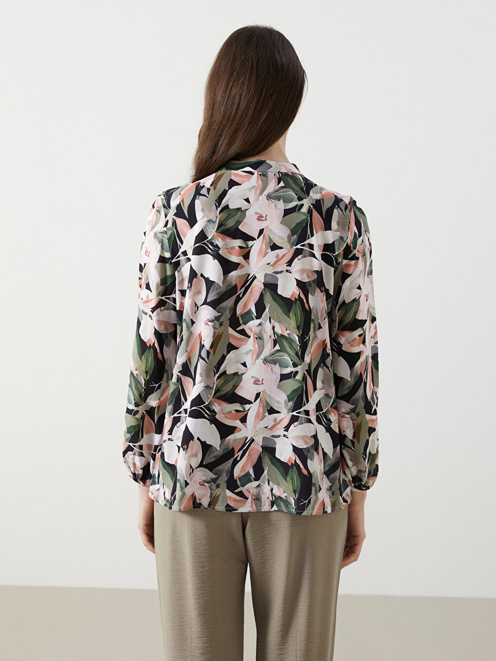 Tie Collar Patterned Women's Blouse -S5FM64Z8-LSR