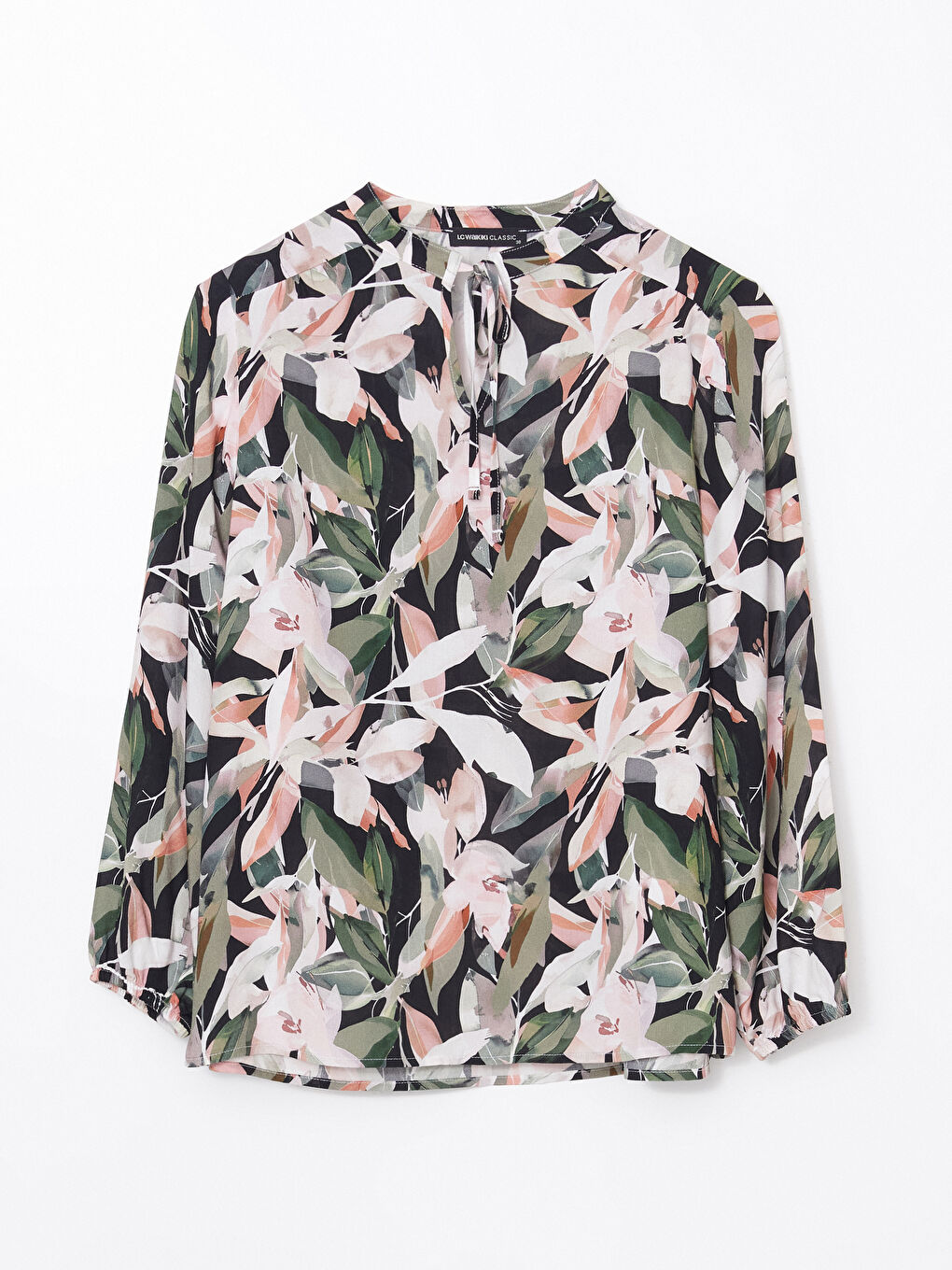 Tie Collar Patterned Women's Blouse -S5FM64Z8-LSR
