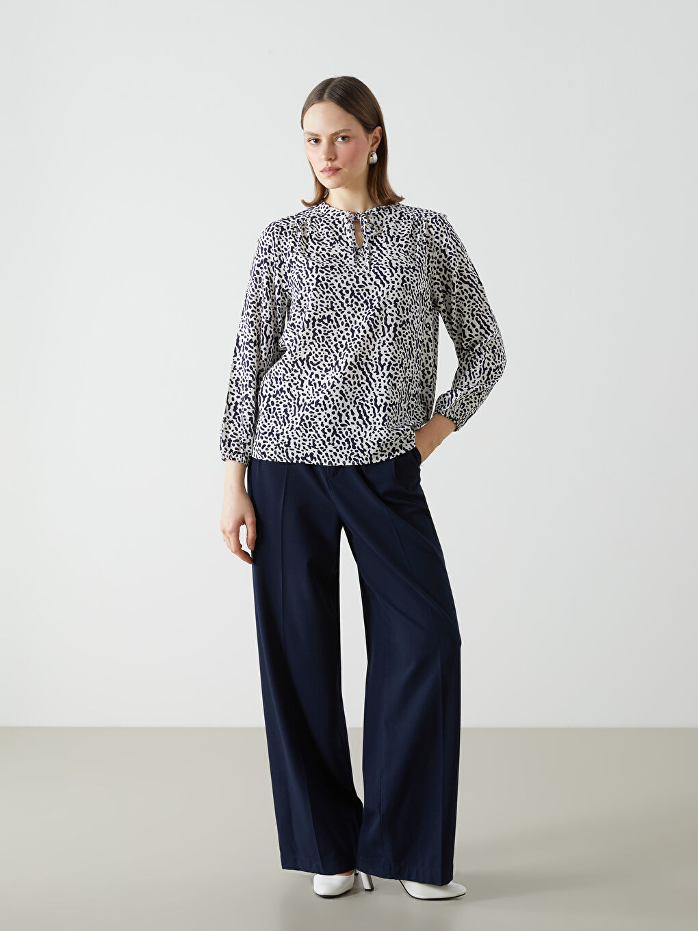 Tie Collar Patterned Women's Blouse -S5FM64Z8-LU7