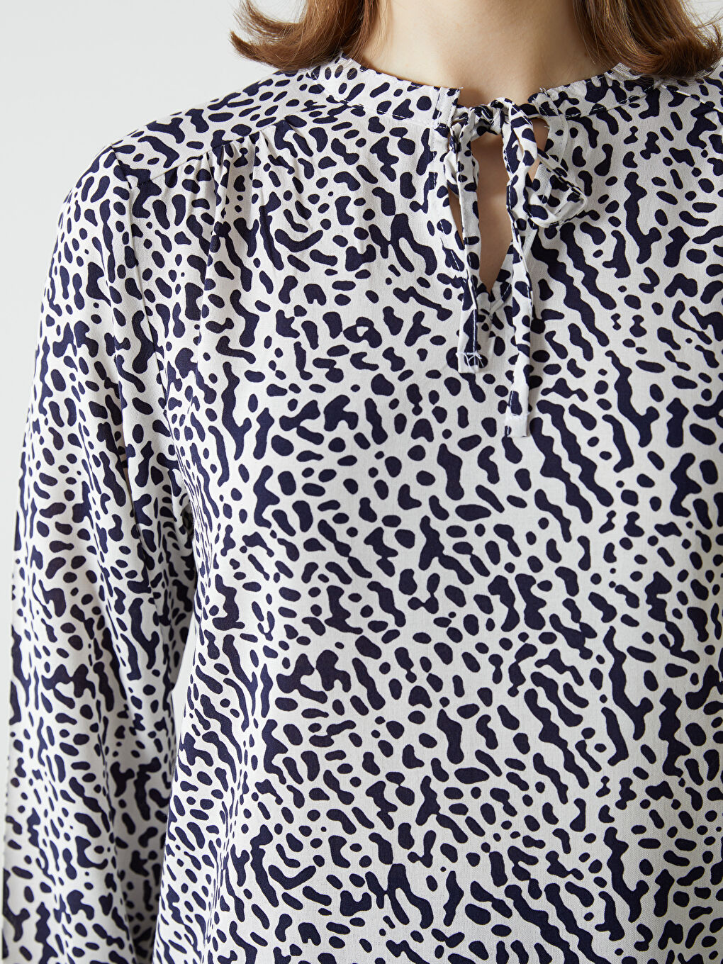 Tie Collar Patterned Women's Blouse -S5FM64Z8-LU7