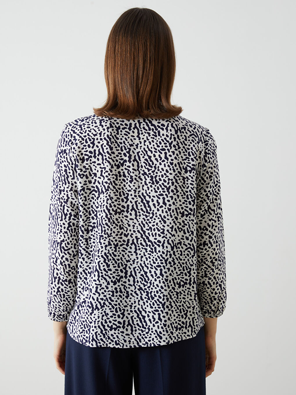 Tie Collar Patterned Women's Blouse -S5FM64Z8-LU7