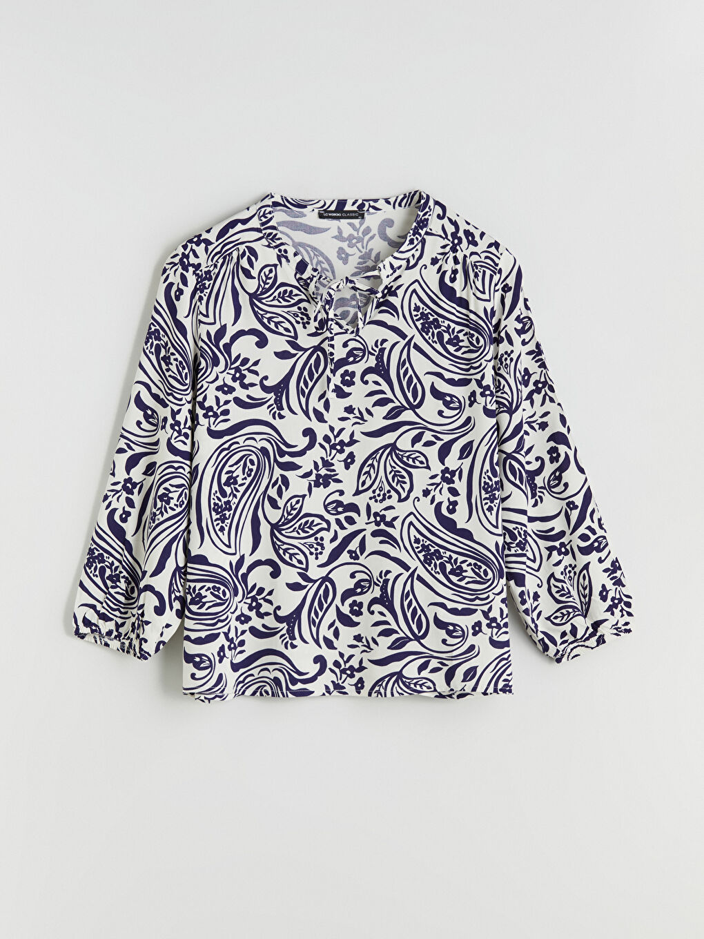 Женская Блузка С Цветочным Узором И Завязками На Воротнике-3