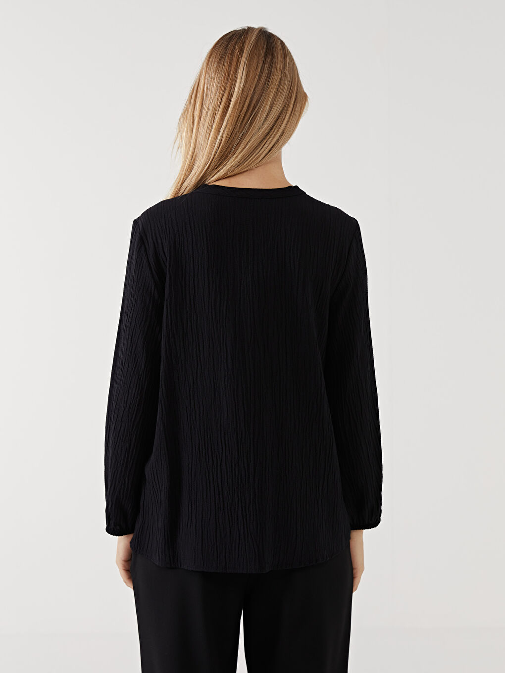 Tie Neck Textured Women's Blouse -S5FM66Z8-CVL