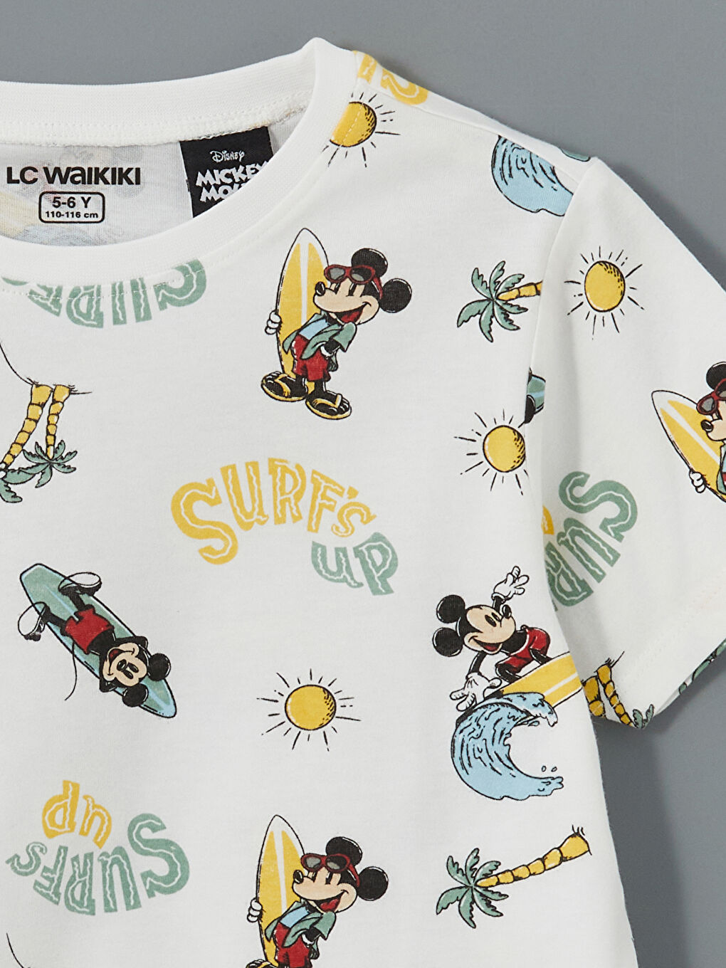 Beyaz Mickey Mouse Baskılı Erkek Çocuk Pijama Üst-1